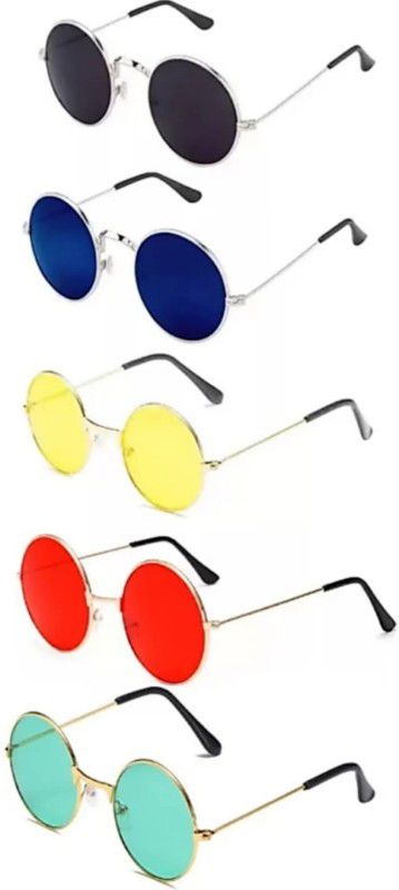 UV Protection Round Sunglasses (Free Size)  (For Men & Women, Blue, Yellow, Red, Black, Green)