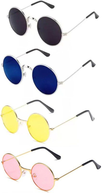 UV Protection Round Sunglasses (53)  (For Men & Women, Black, Blue, Yellow, Pink)