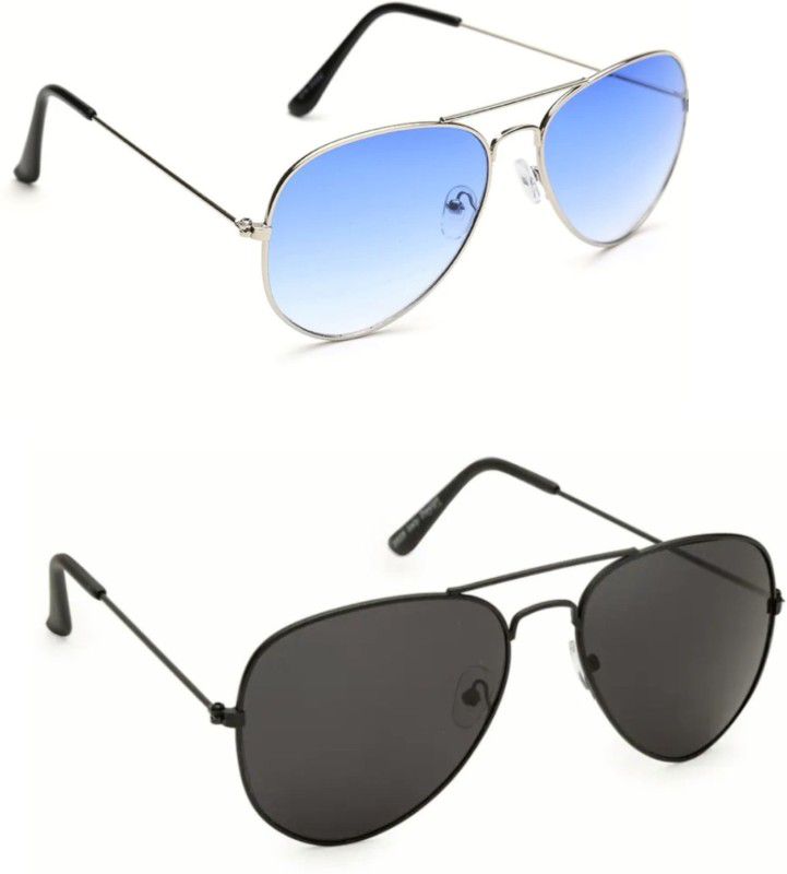 Riding Glasses, UV Protection Aviator Sunglasses (Free Size)  (For Men & Women, Blue, Black)