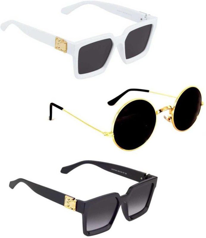UV Protection Retro Square, Round Sunglasses (54)  (For Men & Women, Black, Black, Black)