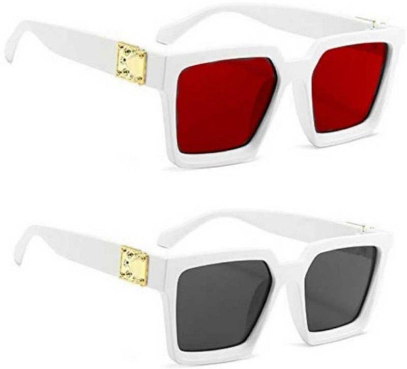 UV Protection Rectangular Sunglasses (Free Size)  (For Men & Women, Red, Black)