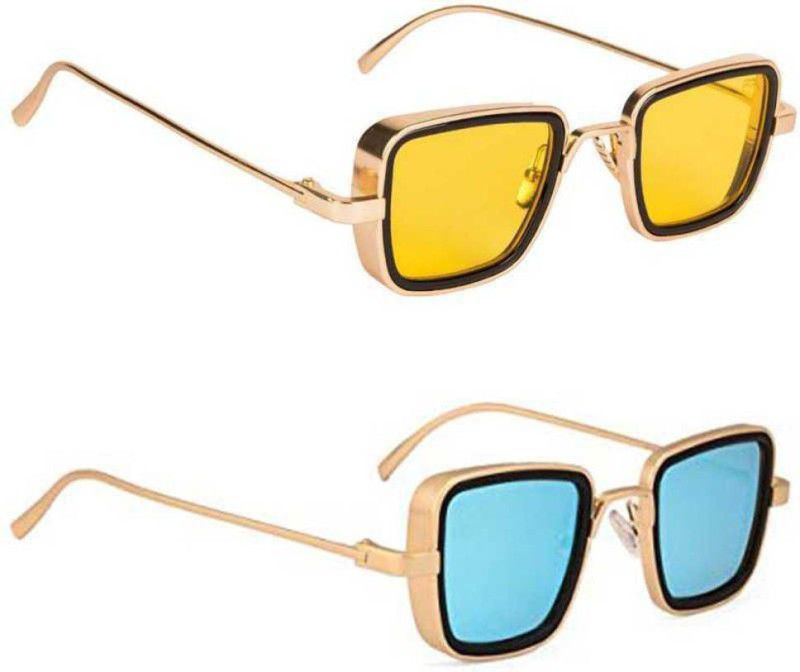 UV Protection, Riding Glasses Wayfarer Sunglasses (Free Size)  (For Men & Women, Yellow, Blue)