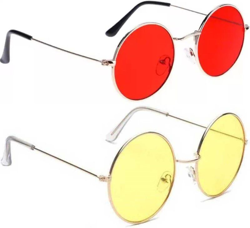 UV Protection Round Sunglasses (48)  (For Men & Women, Red, Yellow)