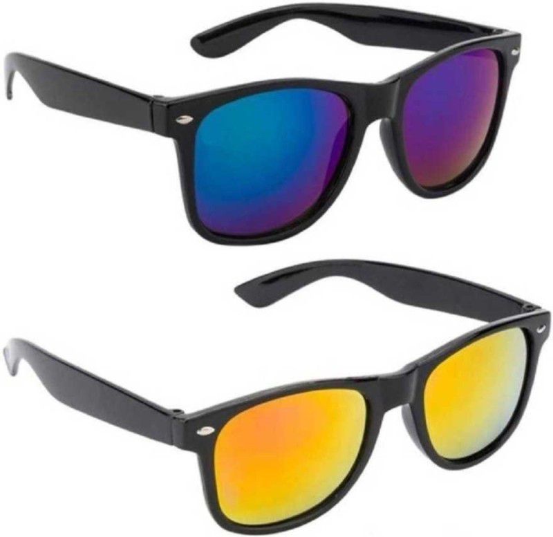 Gradient, Mirrored, UV Protection Wayfarer Sunglasses (Free Size)  (For Men & Women, Yellow, Blue)