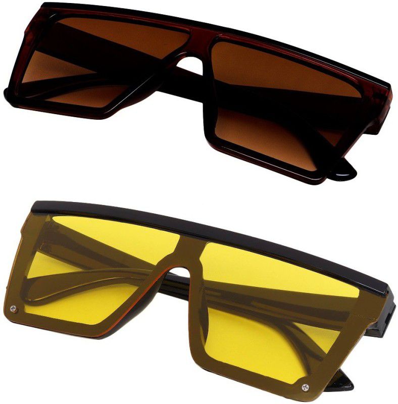 UV Protection, Night Vision, Gradient Retro Square Sunglasses (Free Size)  (For Men & Women, Yellow, Brown)