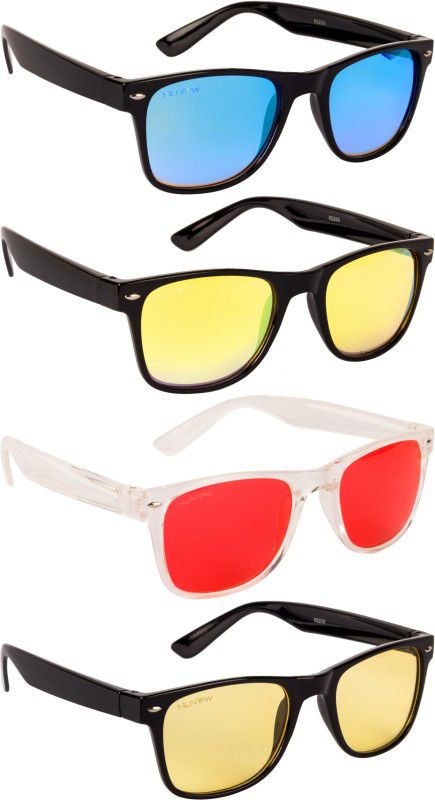 UV Protection, Riding Glasses, Mirrored, Night Vision Wayfarer Sunglasses (57)  (For Men & Women, Blue, Yellow, Red)