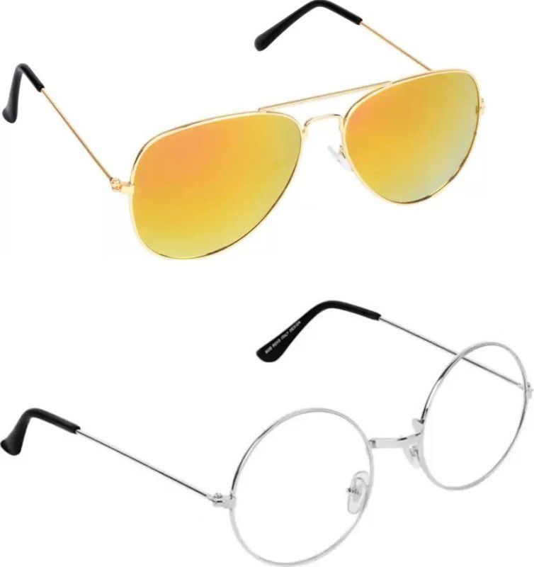 UV Protection Aviator, Round Sunglasses (55)  (For Men & Women, Yellow, Clear)