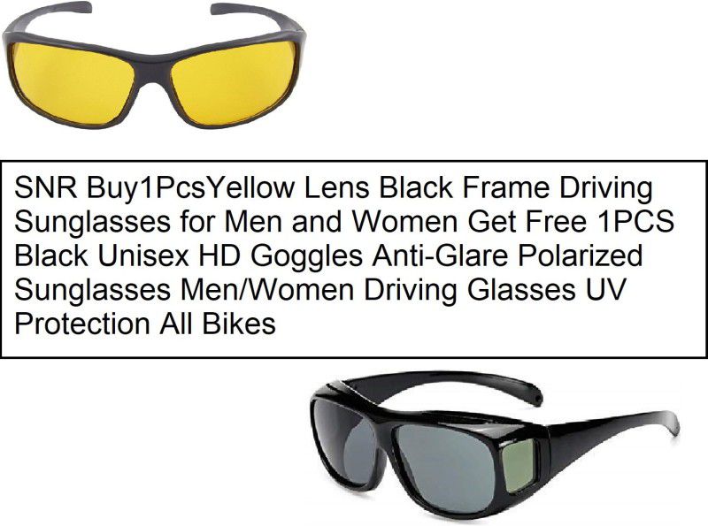 UV Protection, Night Vision Wrap-around Sunglasses (Free Size)  (For Men, Black, Yellow)