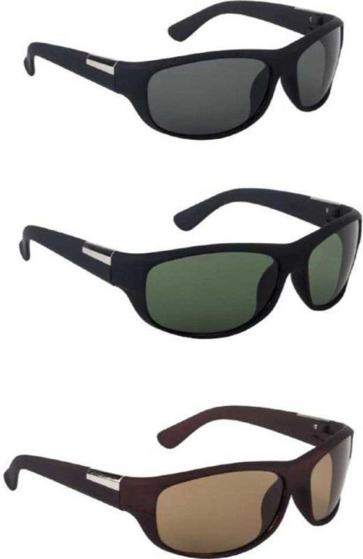 UV Protection Wrap-around Sunglasses (Free Size)  (For Men & Women, Black, Brown, Grey)