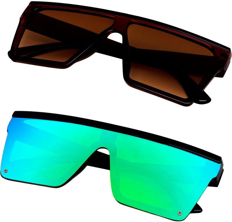 UV Protection Rectangular Sunglasses (Free Size)  (For Men & Women, Brown, Green)