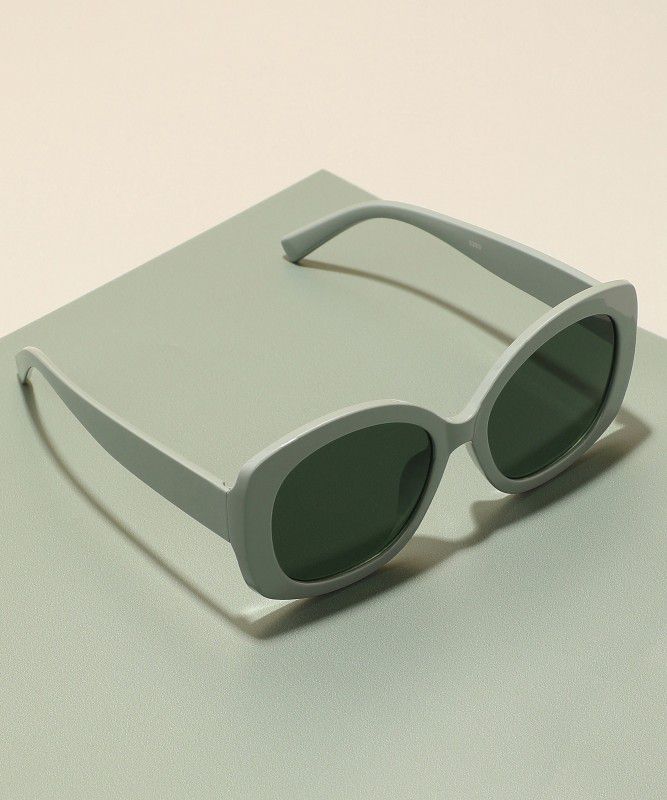Polarized Rectangular Sunglasses (Free Size)  (For Women, Green)