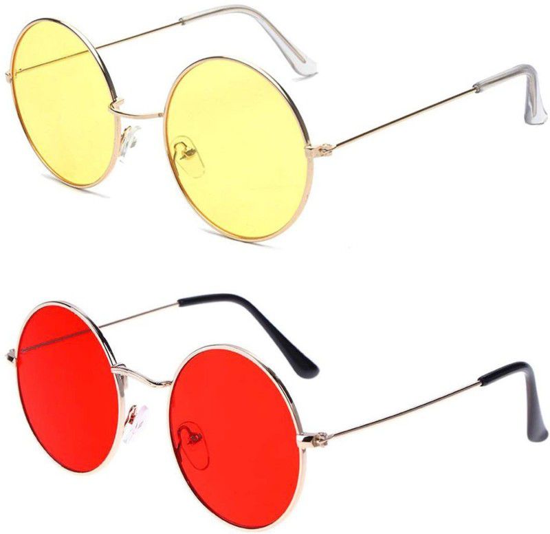 UV Protection Round Sunglasses (44)  (For Men & Women, Red, Yellow)