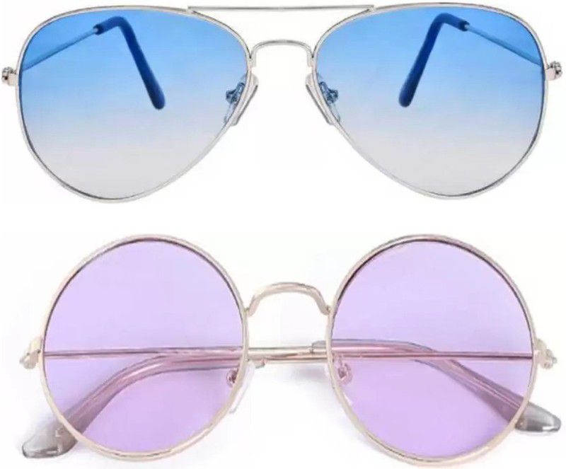 Round, Aviator Sunglasses  (For Men & Women, Blue, Violet)