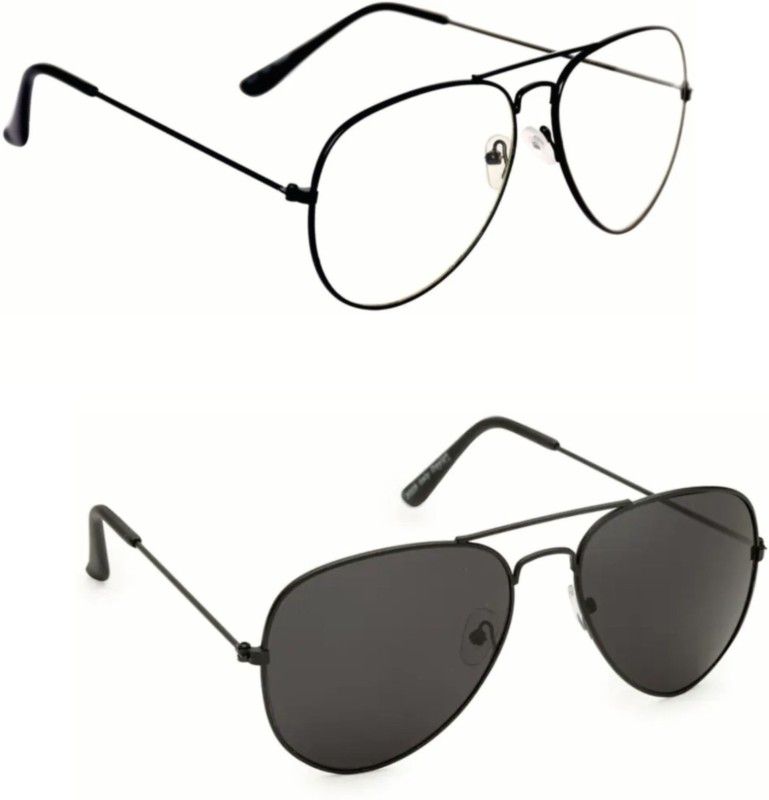 Aviator Sunglasses  (For Men & Women, Clear, Black)