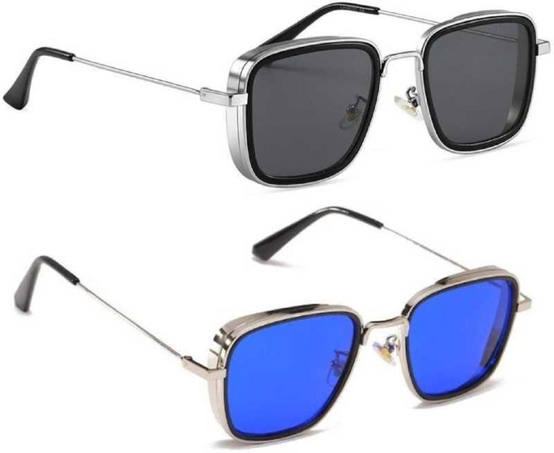 Gradient, UV Protection, Polarized, Mirrored Rectangular, Retro Square Sunglasses (55)  (For Men & Women, Grey, Blue)