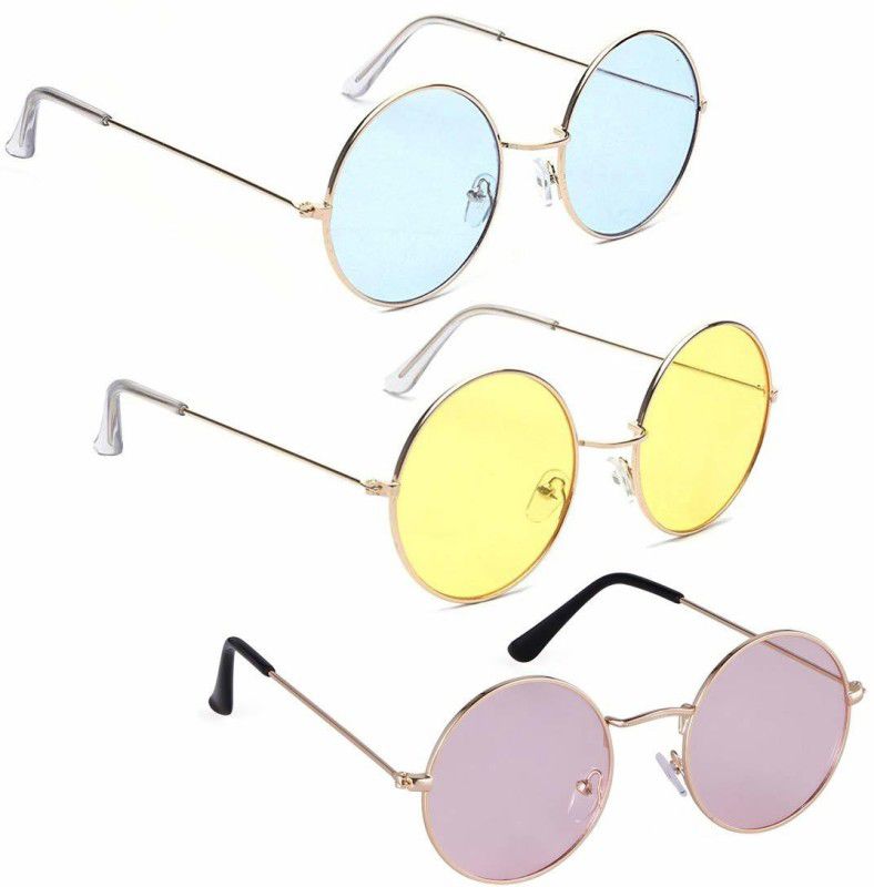 Polarized Round Sunglasses (55)  (For Boys & Girls, Blue, Yellow, Pink)