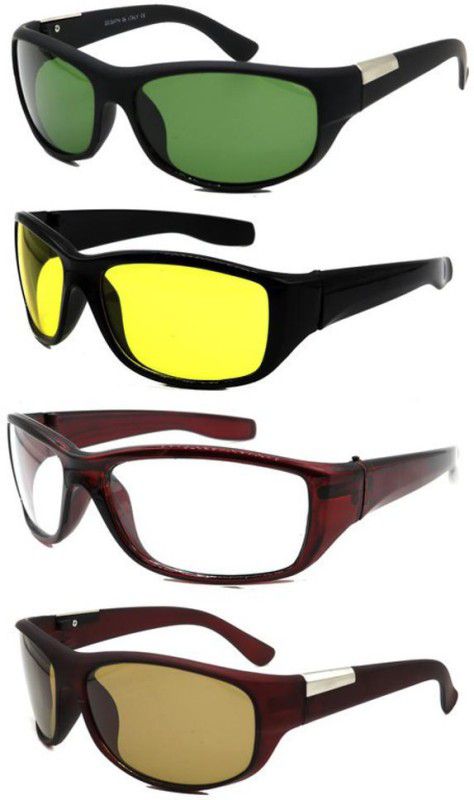 Sports Sunglasses  (For Boys & Girls, Green, Yellow, Brown, Clear)