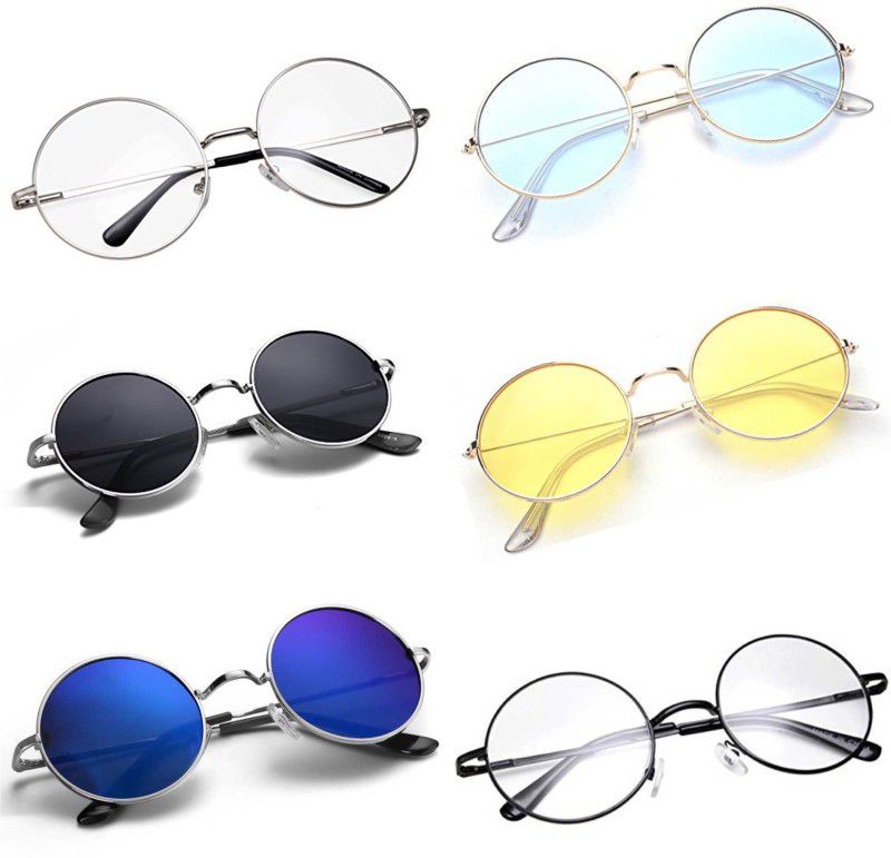 Gradient, Others Round, Round, Round, Round, Round, Round Sunglasses (50)  (For Boys & Girls, Clear, Blue, Black, Yellow, Multicolor, Clear)