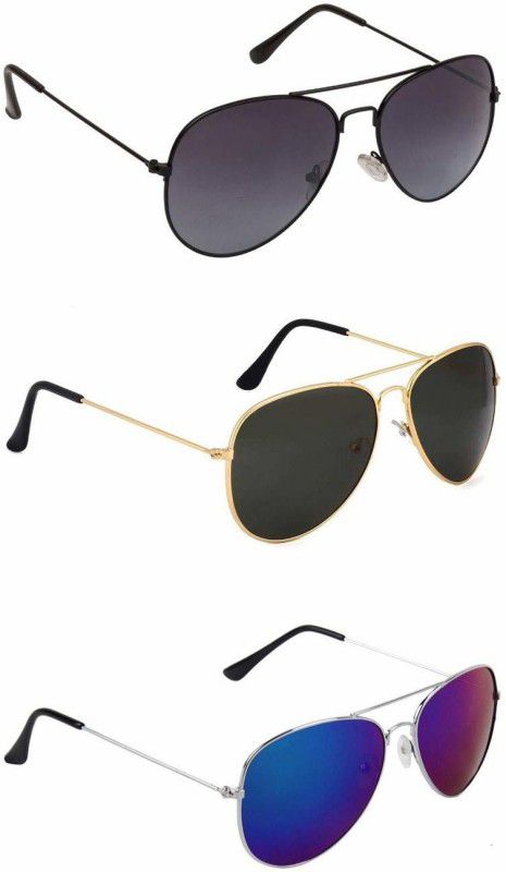 Polarized Aviator Sunglasses (55)  (For Boys & Girls, Black, Blue)