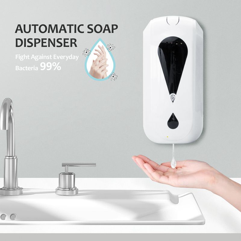 1200ml Wall-Mounted Automatic Sensor Drip Soap Dispenser with Infrared Body Temperature Measurement, with Base Tray