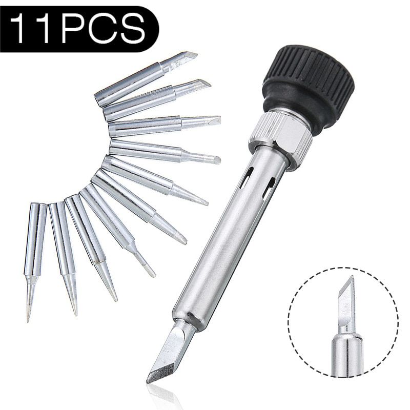 11Pcs/set Heat Resistance Solder Iron Tips 1Pc Durable Iron Casing + 10Pcs Pure Copper Iron Tips Soldering Tools With 936 Sleeve