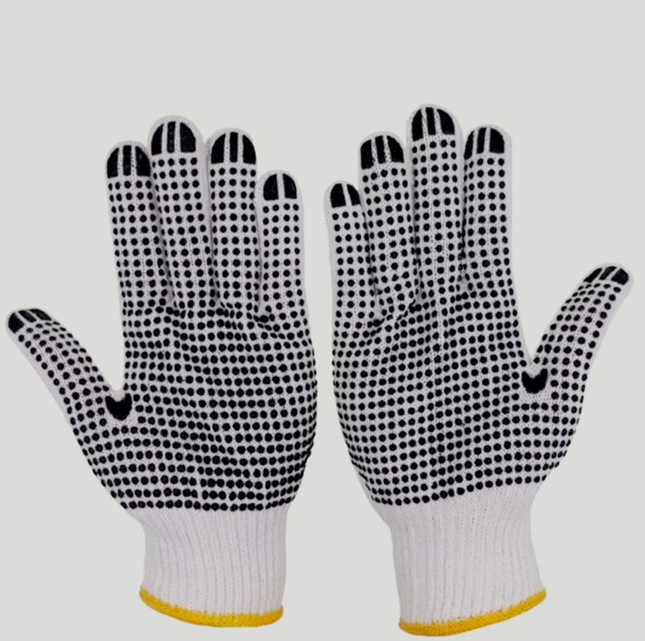 12 pair Knitted Cotton and PVC Dotted Hand Gloves for Construction, Industrial, Welding, Kitchen, Gardening, Household work.