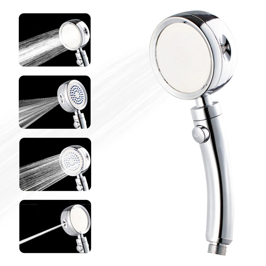 High Pressure Shower Head with 4 Spray Settings ON/Off Pause Switch Water Saving Polished Handheld Showerhead G1/2 Adjustable Bathroom Shower Head Bath Handheld Shower Head Replacement