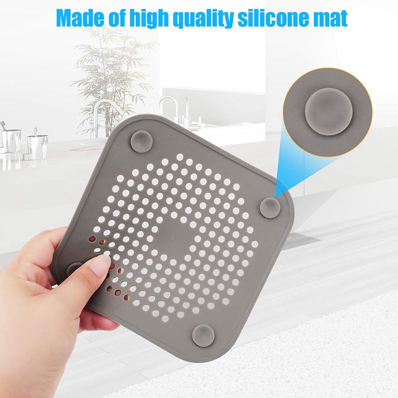 Square Drain Cover for Shower Drain Hair Catcher Flat Silicone Plug for Bathroom and Kitchen Filter Shower Drain Protection Flat Strainer Stopper with Suction Cups