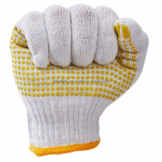 Knitted Cotton and PVC Dotted Hand Gloves Color-Yellow (2 Pair