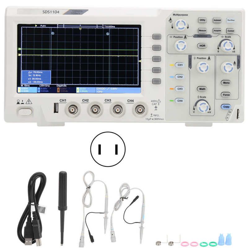 Digital Oscilloscope SDS1104 4-Channel with 7in LCD Display 100MHZ Bandwidth 1GS/S Sampling Rate