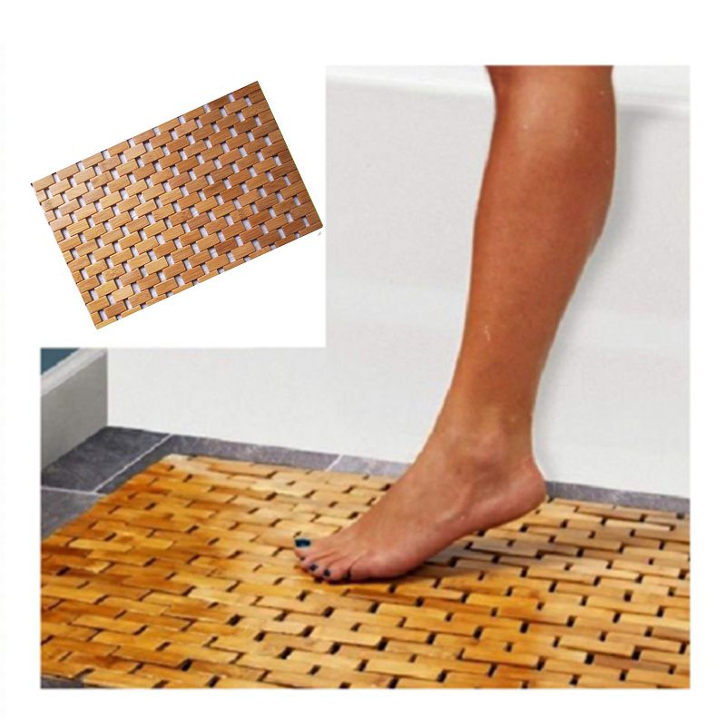 Teak Wood Bath Mat Feet Shower Floor Natural Bamboo Non Slip Large