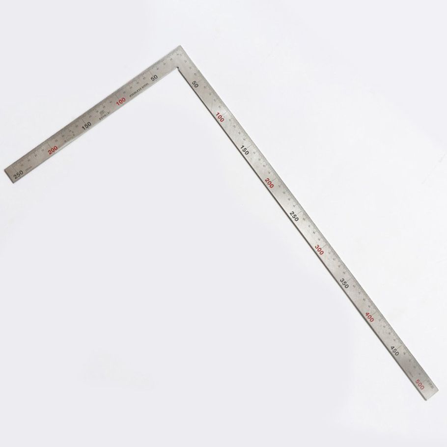 Stainless Steel 90 Degree Square Ruler L-Shaped Dual Angle Side Metric Ruler - Silver 500mm