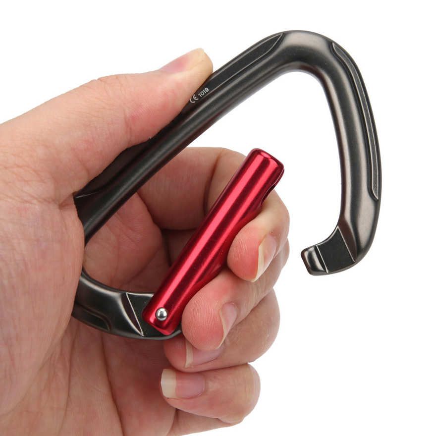 Outdoor Supplies D‑Shaped Climbing Carabiner High Strength Aluminium Alloy Mountaineering Bearing Buckle Gray+Red