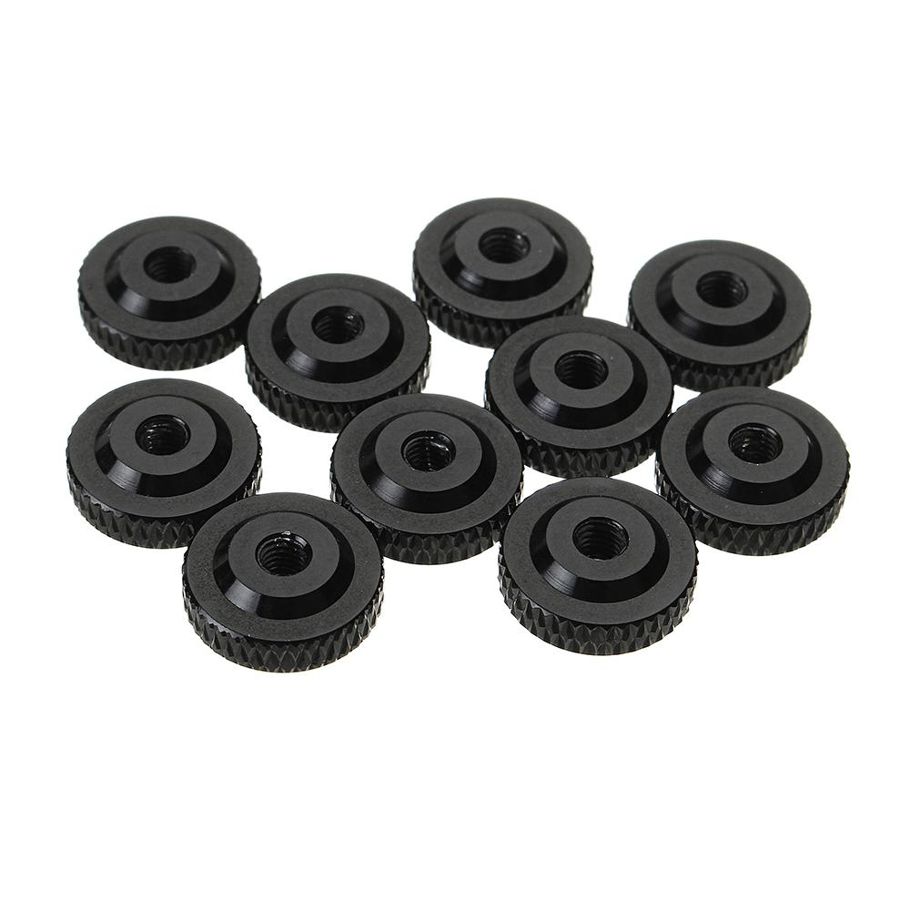 Suleve M3AN12 M3 10Pcs Aluminum Alloy Multi Color Manual knurled Thumb Screw Nuts Spacer Gasket Washer - black