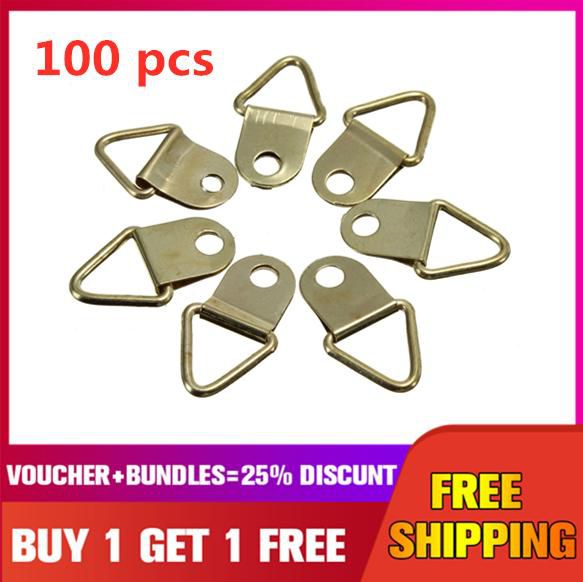 【buy 1 get1 free】50Pcs/Pack Golden Brass Triangle Photo Picture Frame Wall Mount Hook Hanger Ring -