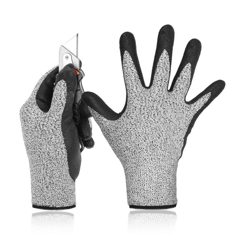 2 Pair Level 5 Cut Resistant Gloves 3D Comfort Stretch Fit, Durable Power Grip Foam Nitrile - S & M
