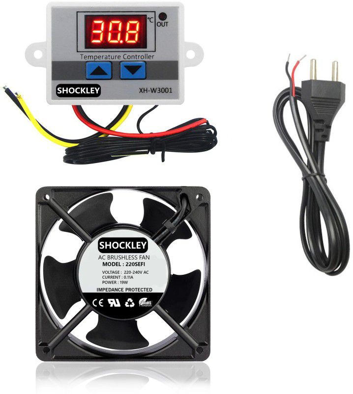 shockley electronics XH - W3001-50 to 110c Intelligent Digital Thermostat W3001 Digital Temperature Controller Switch (220V / 1500W) (W3001 + 4.5 inch AXIAL FAN 220V + MAINS POWER CORD ) Temperature Sensor and Controller Electronic Hobby Kit