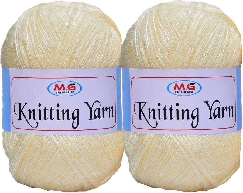 M.G Enterprise Knitting Wool Yarn, Soft Fancy Feather Wool Cream 200 gm- Art-HDD