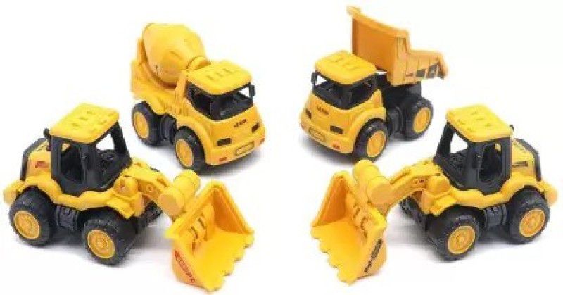 Aelbinox Construction Vehicles for kids Excavator Bulldozer Truck Cement mixture toys set  (Yellow)