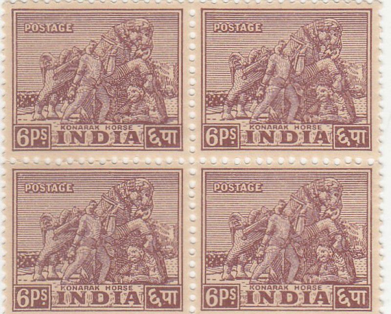 Phila Hub 1949 ARCHAEOLOGICAL SERIES (KONARK HORSE ) 6 PIES MNH BLOCK OF 4 STAMPS Stamps  (4 Stamps)