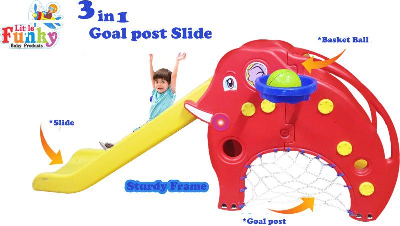 Little Funky 3 in 1 Goal Post, Basket Ball, Slide for kids Indoor & Outdoor Use (1 to 7 Yrs)  (Multicolor)