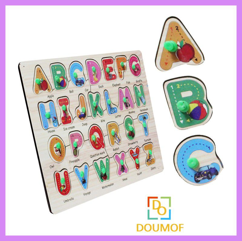 DOUMOF Wooden Alphabet Educational Puzzle Board ||ABCD Alphabet Matching Toy  (Multicolor)