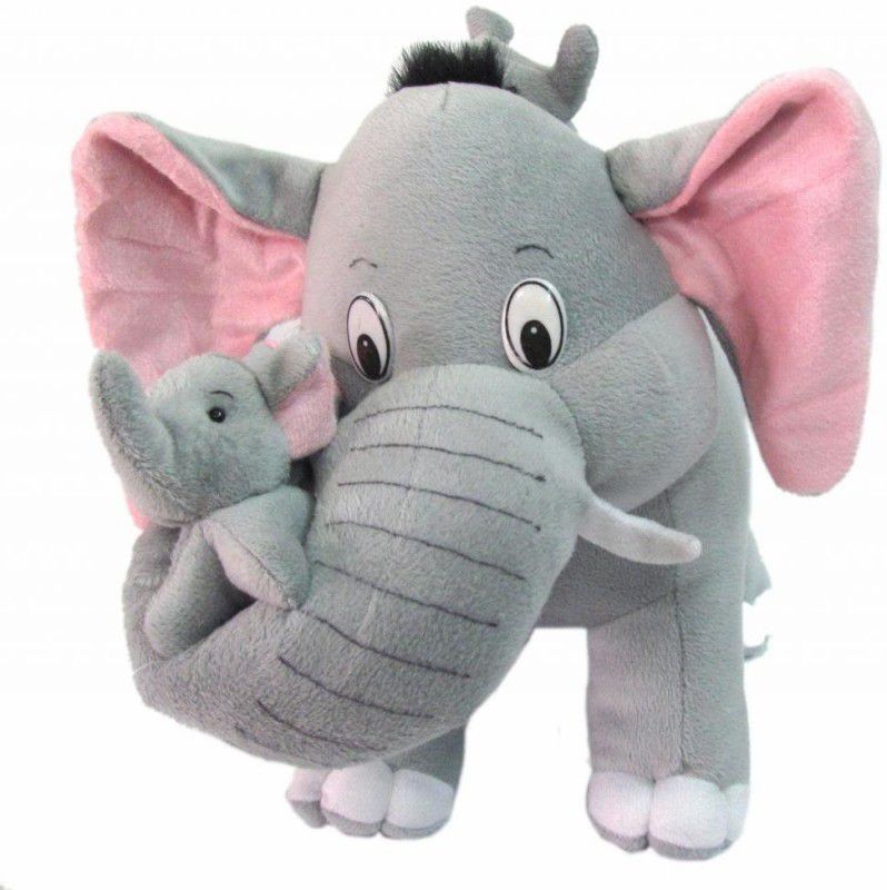 SHOPMELIVE SHOPMELIVE Mother Elephant With 2 Babies Soft Toy - 38 cm - 24 cm  (Brown)