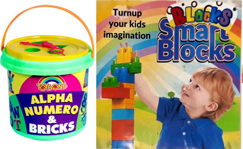 toysons Bucket of 60 Small Big Blocks 26 alphabets 10 numbers educational Puzzle Toy  (Multicolor)