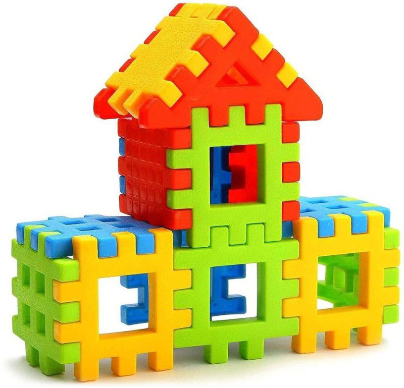 COINCENT BLOCKS HOUSE MULTI COLOR BUILDING BLOCKS WITH SMOOTH ROUNDED EDGES (110PC SET)  (Multicolor)