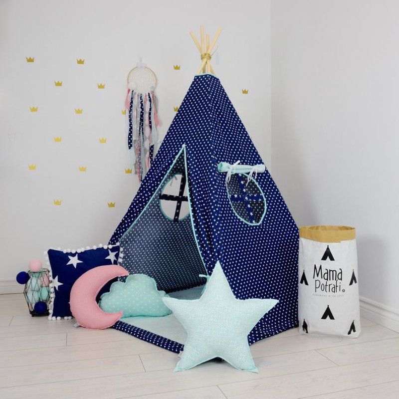 Nyra Decor Portable Teepee Tents with Padded Mat and Cushions Free Kit Bag Grey Pink  (Blue)