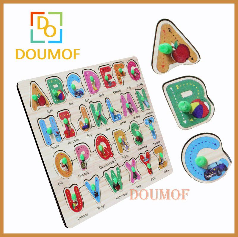 DOUMOF Wooden Alphabet Educational Puzzle Board ||ABCD Alphabet Matching Toy.  (Multicolor)