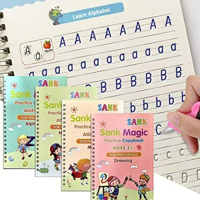ALORNOR Sank Magic Practice Copybook For Kids Auto Fade Pen 4Book 10Riffile 1Grip 1Cover  (Multicolor)