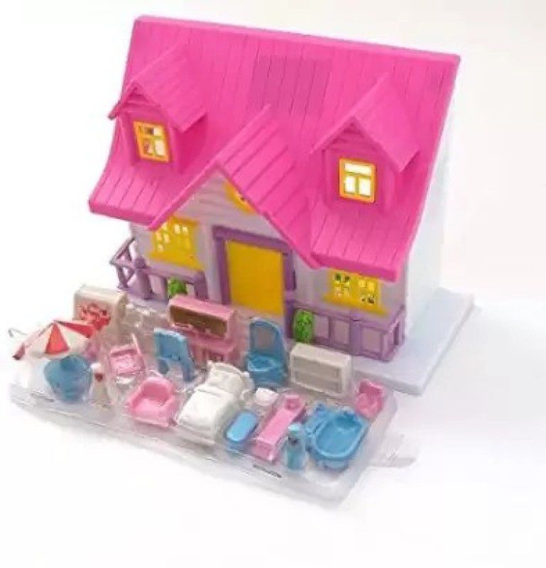 RPC99 Mini Doll House Set for Girls Kids ,Foldable & Openable Door with Furniture  (Pink)