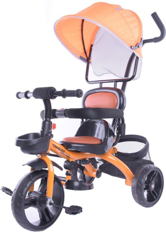 Toy House Toyhouse Flash Stroll N Trike with Adjustable Push Handle, Removable Canopy, Foldable Pedal, Detachable Guardrail, Suitable for 9 Months to 4 Years, Orange THTR015NO Tricycle  (Orange)